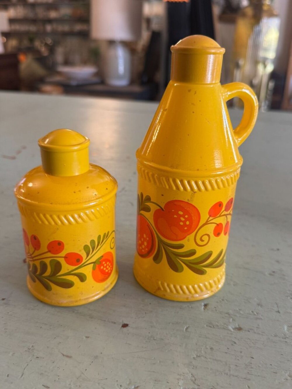 Vintage Avon Bath Bottle Set Floral Design Yellow 1970s Decorative Collectibles